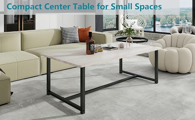 35.4" Rectangular Coffee Table for Living Room, Modern Industrial Style Coffee Table Center Table with Metal Frame for Small Space, Apartment, Office, Easy Assembly, Teak Oak