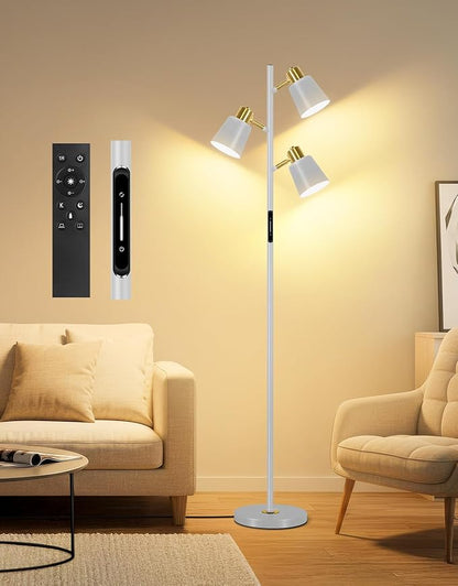 OUTON LED Tree Floor Lamp, Modern Dimmable Standing Lamp with Remote & Touch Control, 4 Color Temperatures, 3 Rotatable Lights Floor Lamps for Living Room, Bedroom, Office, Grey & Gold