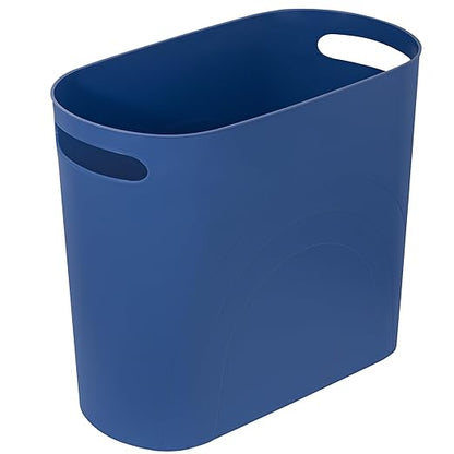 rejomiik Small Trash Can, 3.5 Gallon Slim Garbage Can Plastic Waste Basket with Handles Container Bin for Narrow Spaces Bathroom, Bedroom, Kitchen, Office at Home, Blue