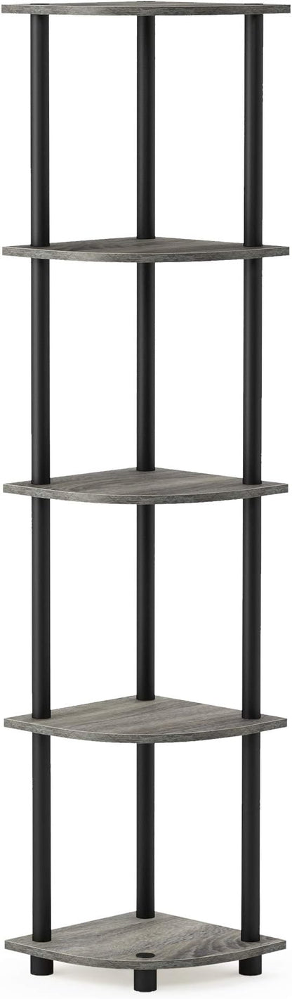 Furinno TURN-N-TUBE Corner Shelf, 5-Tier Corner Bookshelf, Open Storage Shelves, for Organization and Storage, Living Room, Home Office, Garage, Bedroom, French Oak