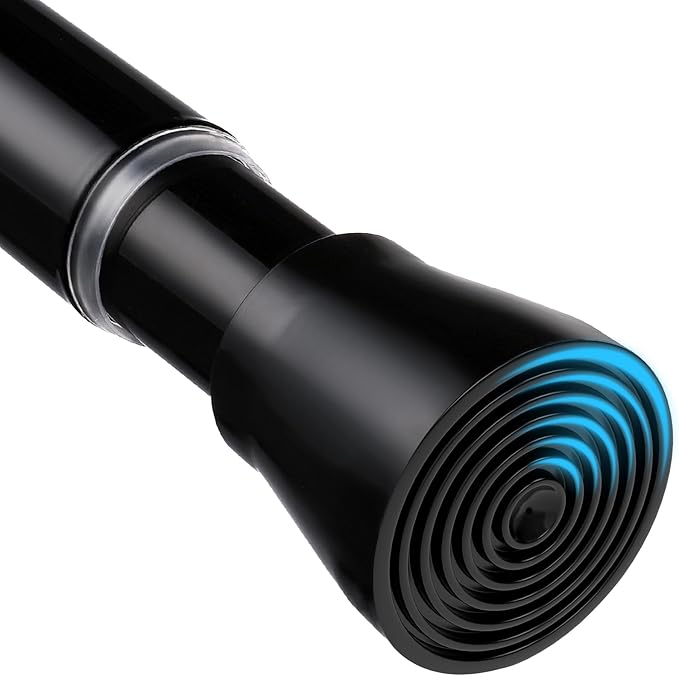 MEXAU Black Shower Curtain Rod 45 To 77 Inch Tension Shower Rod For Bathroom 7/8" Adjustable Spring Curtain Rod No Drilling Spring Curtain Rod Black Tension Curtain Rods for Windows Doorway Closet