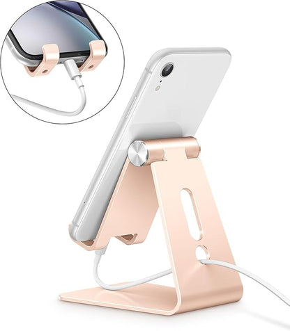 OMOTON Adjustable Cell Phone Stand, C2 Aluminum Desktop Phone Dock Holder Compatible with iPhone 15 14 13 Pro, SE, XR, 8 Plus 7 6, Samsung Galaxy, Google Pixel and More, Gold