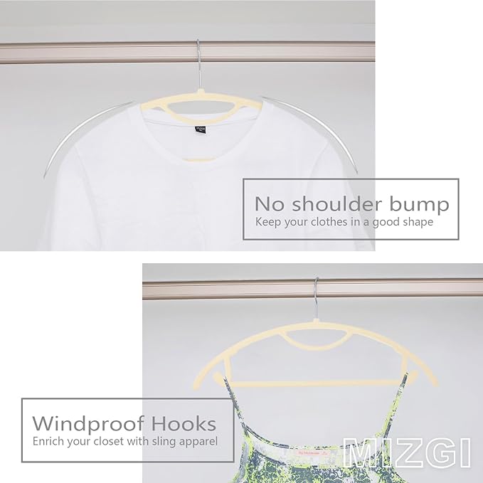 MIZGI Premium Velvet Hangers 50-Pack,No Shoulder Bump Hangers W/Tie Bar Ultra Thin Space Saving Non Slip Hanger Heavy Duty Felt Rounded Clothes Hanger for Sweaters,Coat,Jackets,Pants,Shirts