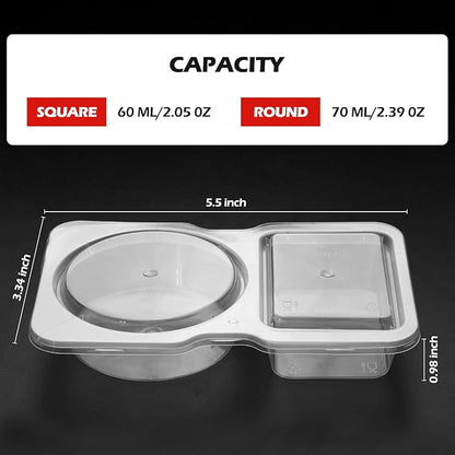 20 Set Reusable Snack Containers, 2-Compartment Dipping Containers with Lid for Refrigeration, Portion Control, Outdoor Takeaway Sauce Dip Case