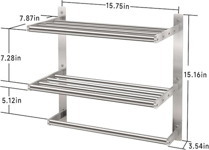 BETHOM Towel Shelf for Bathroom Wall Mounted, 3-Tier Hotel Style Towel Rack with Towel Bars, Brushed Nickel Towel Racks for Bathroom Lavatory, 16 Inch