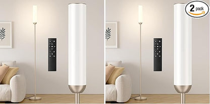 Ambimall LED Floor Lamp with Remote Control, 65" Standing lamp with Stepless Adjustable 3000K-6500K Colors & 30-100% Brightness, Foot Switch(Champagne Gold) (Pack of 2)