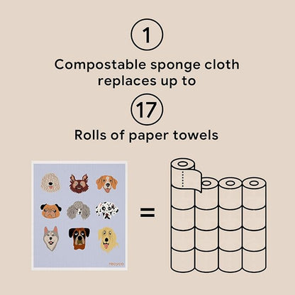 RECYCO Swedish Dishcloths for Kitchen | 5 Pack Pale Blue Washable Dish Rags | Cellulose Reusable Cleaning Paper Towels | Absorbent Counter Dish Cloth Sponge Kitchen Wipes, 8" L x 7" W