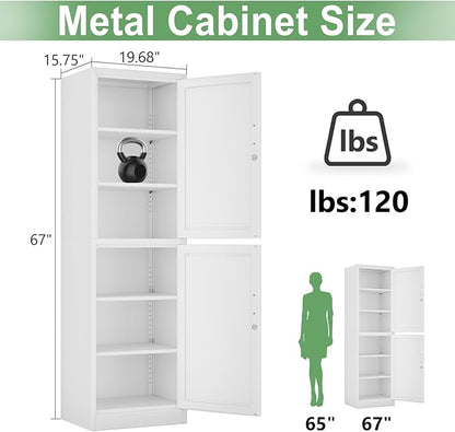 Ckzbx Metal Locker Tall Narrow Storage Cabinet, 67" H Locking Tool File Cabinets Snack Locker Organizer for School Classroom,Bedroom,Gym Home Office,Entryway and Hallway (20" W 2Door White)