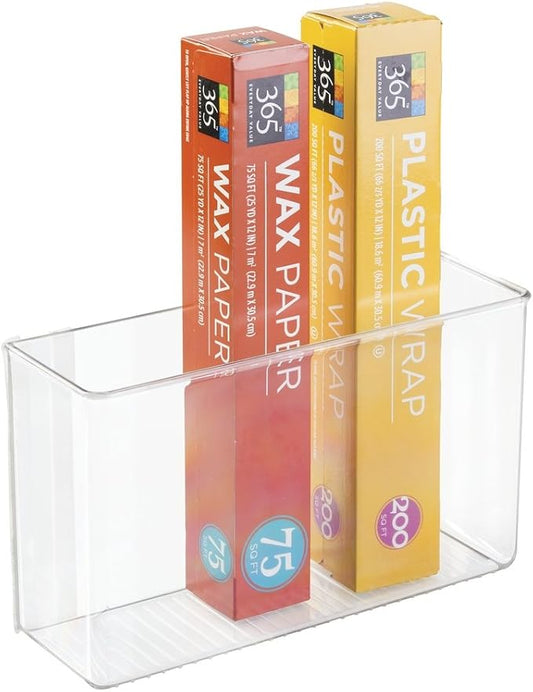 mDesign Plastic Adhesive Mount Storage Organizer Container for Kitchen or Pantry Wall Organization - Space Saving Holder for Sandwich Bags, Foil - 11" Wide - Ligne Collection - Clear