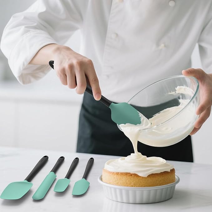 Coukre Silicone Spatula Set of 5,High Temperature Resistant, Food Grade Silicone, Dishwasher Safe, for Baking, Cooking (Aqua Green)