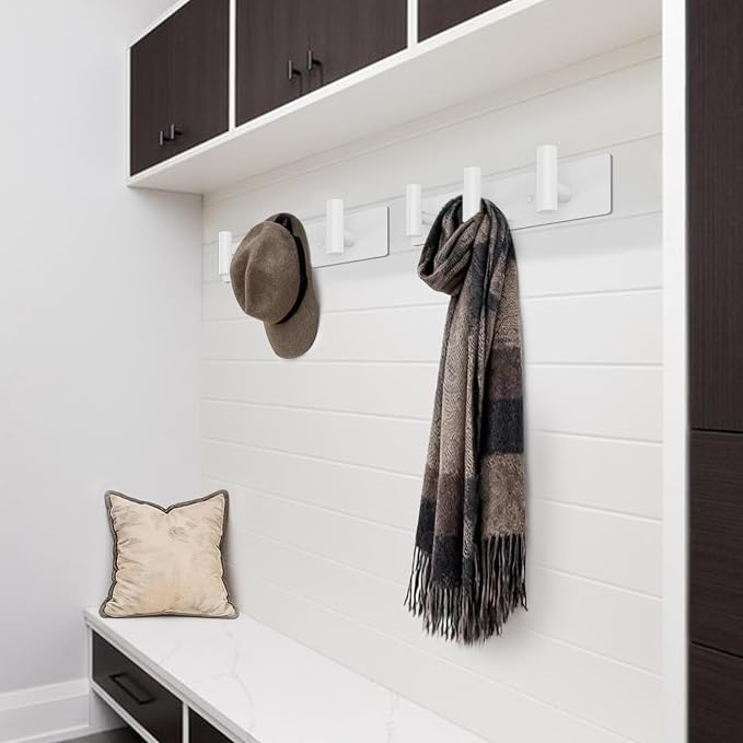 Bntuk Coat Rack Wall Mount - 3 Coat Hooks, Towel Racks for Bathroom Robes Bags Keys, Hat Rack Wall Towel Hooks Organizer (White)