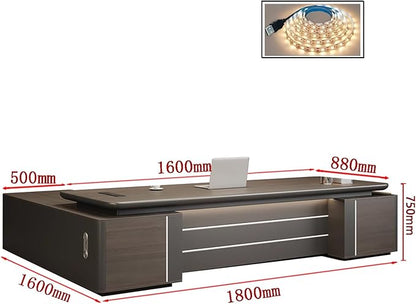 L-Shaped Executive Desk – Modern Executive Desk with Drawers, and Storage, Sturdy Wood & Metal Construction, Aluminum Inlaid Surface for Home & Office Workstation (B-Left, L180cm/70.8in)
