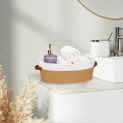 Bathroom Countertop Organizer Basket, Cotton Rope Woven Storage Basket Toilet Paper Decorative Basket for Bathroom, Bedroom, Living Room, Entryway 13"x6.3"x4.3" (Off White/Jute)