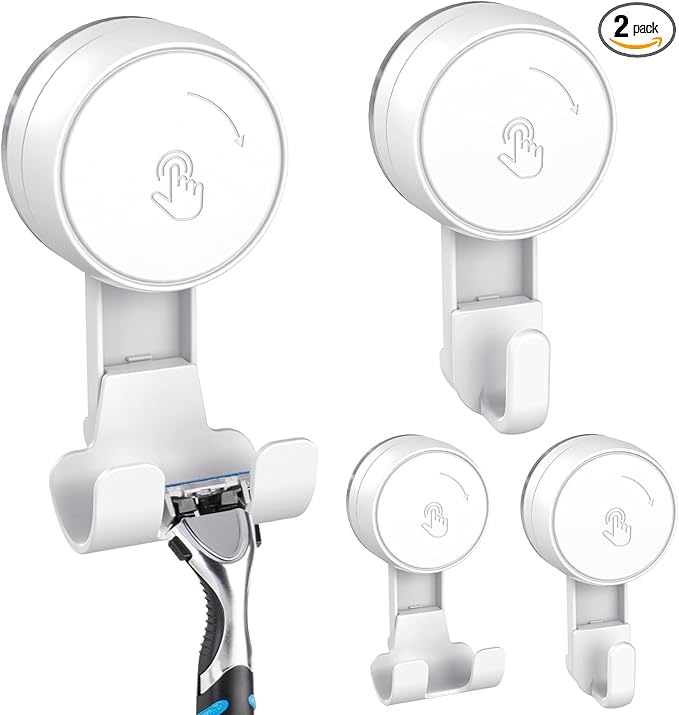 LUXEAR Suction Hooks Powerful Vacuum Suction Cup Hooks-2PACK Razor 2pack Single White