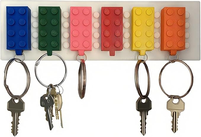 Key Holder for Wall, Building Block Key Rack, Includes 6 Building Block Keychains, Easy Installation Key Rack, Fun and Colorful Building Blocks Key Organizer Rack, for Entryway and Home Decor