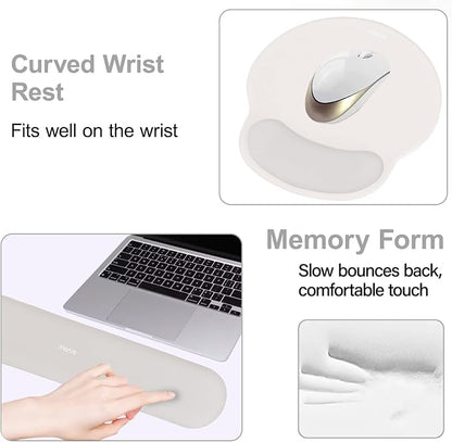 MOSISO Wrist Rest Support for Mouse Pad&Keyboard Set, Circle Curved Ergonomic Mousepad&Coaster Non-Slip Base Home/Office Pain Relief&Easy Typing Pad with Soft Cloth&Silicone Lining, Stone Gray