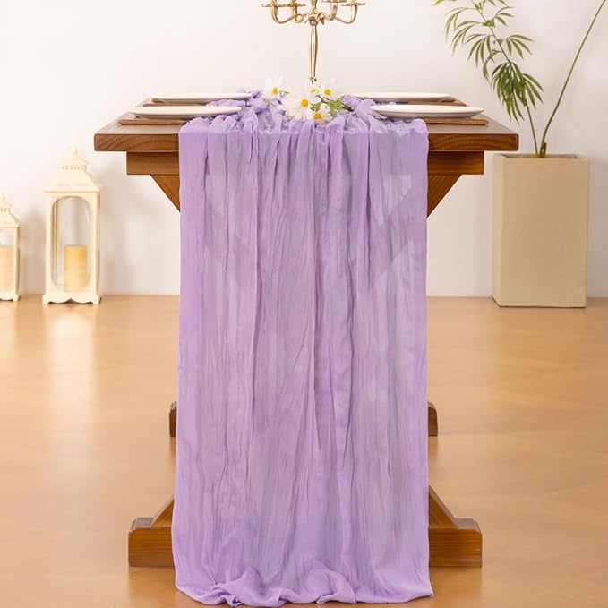 Socomi Lilac Purple Lavender Cheesecloth Table Runner Valentine's Day Boho Rustic Gauze 120 inch 10FT Cheese Cloth Runner for Wedding Party Baby Shower Birthday Home Decor Holiday Decorations