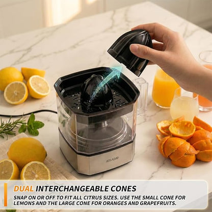 Astralship Citrus Juicer Machine Electric Orange & Lemon Squeezer with Stainless Steel Base, 24oz Pitcher, Pressure-Activated, 2 Cones & Pulp Filter for Orange, Lemon, Grapefruit Juice
