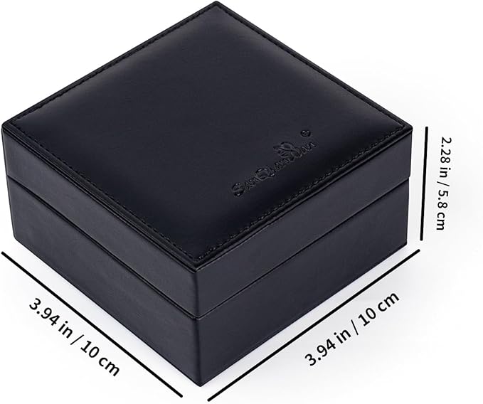 SANQIANWAN Small Travel Jewelry Box Square Jewelry Case Mini Ring Holder for Women Small Storage Box for Necklace with Earring Plates 9 Grids for Rings (Black)