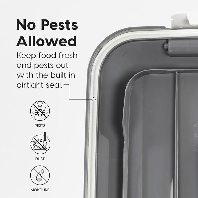 IRIS USA Dog Food Storage Container with Wheels, Airtight Lid, 2-Cup Scoop, Up to 54 Pounds Pet Food Storage, Built in Scoop Storage in Lid, Versatile Pet Food Bin, Portable, BPA Free, Gray/Dark Gray