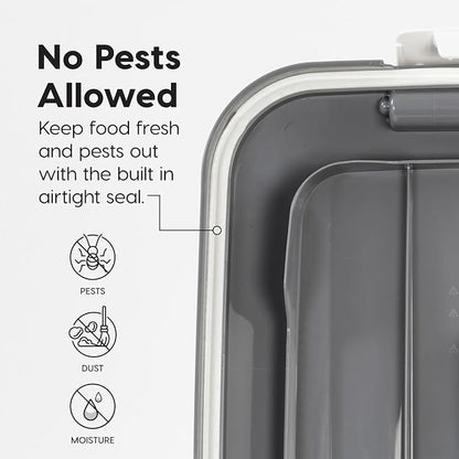 IRIS USA Dog Food Storage Container with Wheels, Airtight Lid, 2-Cup Scoop, Up to 54 Pounds Pet Food Storage, Built in Scoop Storage in Lid, Versatile Pet Food Bin, Portable, BPA Free, Gray/Dark Gray
