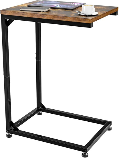 Simple Trending C Shaped End Table for Couch, Small Side Table TV Tray Table with Metal Frame for Living Room, Bedroom, Rustic Brown