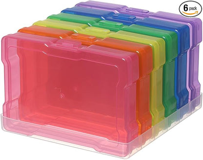 novelinks 6 Pack 4”x6” Photo Storage Boxes – Multi-Colored Plastic Organizer Cases with Lids – Picture Storage Containers for Photos, Crafts, Cards & Scrapbooking (Color 1Pack)