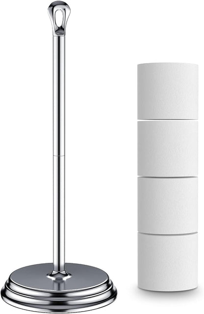 KASUNTO Toilet Paper Holder with Rustproof, Metal Free Standing Toilet Paper Stand Storage for Bathroom, Tissue Paper Roll Holder for Bathroom Accessories (Polished Chrome)