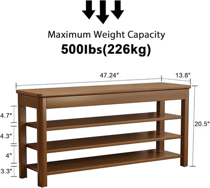 AQIMUELE 3 Tier Shoe Bench with Storage, Wood Shoe Rack for Front Door Entrance, Entryway Shoe Storage Bench.