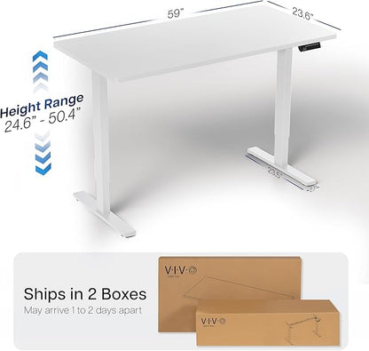 VIVO Electric 60 x 24 in Dual Motor Sit Stand Desk, Memory Height Adjustment, 2B Series, White Top White Frame, DESK-KIT-2W6W