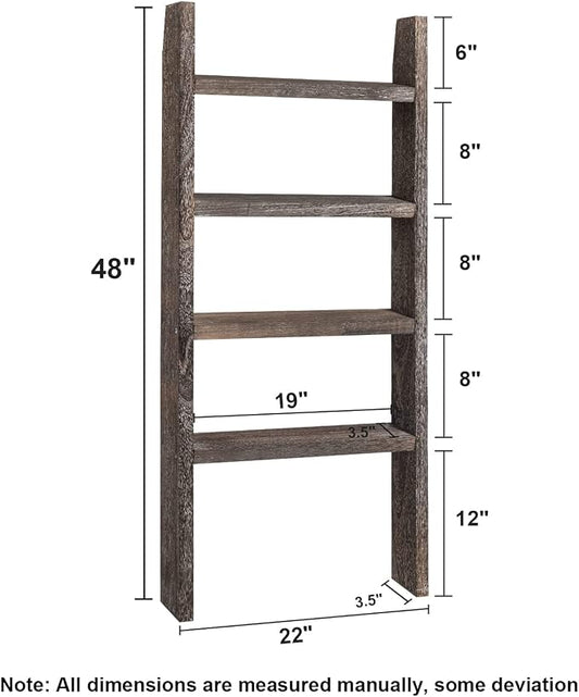 KIAYACI 4-Tier Blanket Ladder Shelves Farmhouse Decorative Ladder Wood Shelves Quilt Rack Wood Ladder Blanket Ladder for The Living Room Boho Shelf Decor(Vintage Walnut, 48" x 22")