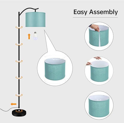 BoostArea Floor Lamp for Living Room,LED Arched Floor Lamp,Tall Modern Standing Lamp with Green Linen Shade,E26 Socket, Footswitch,Montage Mid Century Floor Lamp for Bedrooms,Office