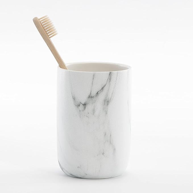 Marble Toothbrush Holders for Bathrooms - 1 Cups Ceramic Toothbrush Toothpaste Holders, White Marble Bathroom Tumbler Cups Reusable Toothbrush Mouthwash Cup, Bathroom Counter Organizer.