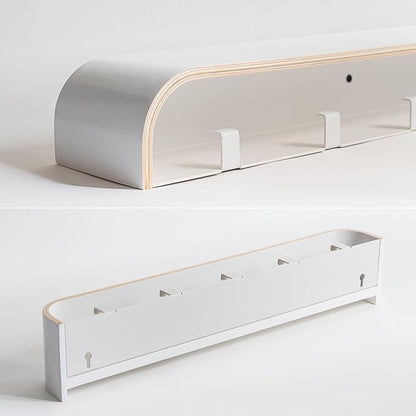 Kazai. Wall-Mounted Coat Rack 'Toke' - Modern Design Coat Rack with Hidden Wall Hooks - Solid Wood Veneer Panel Coat Hanger - White