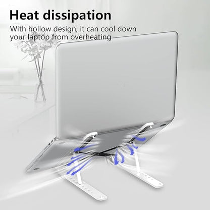 Tonmom Laptop Stand for Desk, Adjustable Laptop Riser ABS+Silicone Foldable Portable Notebook Holder, Ventilated Cooling Notebook Mount Computer Stand for 10-15.6” Laptops,Tablets-White