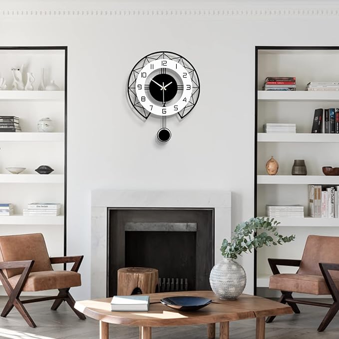 Large Wall Clock for Living Room Decor Modern Silent Pendulum Wall Clock for Home House Kitchen Bedroom Decorative Big Wall Clock Non Ticking Battery Operated Quartz for Indoor Bathroom 14 Inch