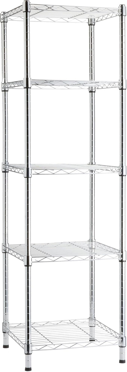 Amazon Basics 5-Shelf Tower Adjustable Storage Shelving Unit, Chrome, 16" x 16" x 54", 150 lbs Per Shelf | Tower