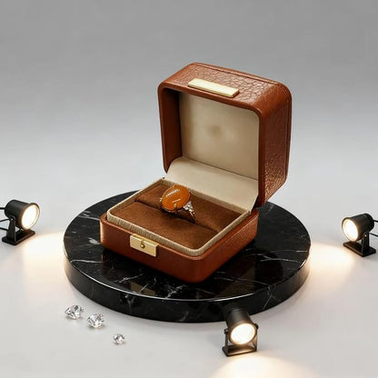 Ring Box Storage Premium Gorgeous Cherished Vintage Brown Square Leather Velvet Ring Box Double Slots Storage, Wedding Engagement, Jewelry Ring Bearer, Anniversary (Autumn Ember Brown)