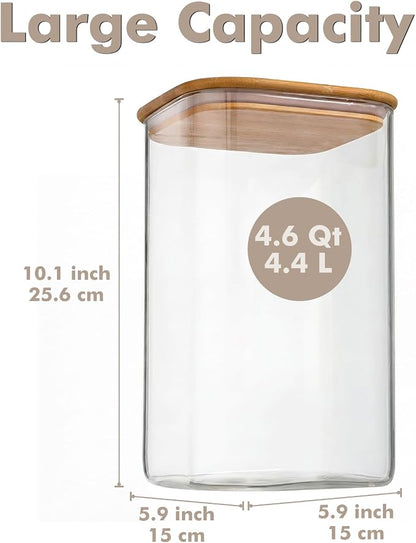 4.6Qt Large Glass Flour Sugar Storage Containers with Bamboo Lids | Wide Mouth Design, With Measuring Cup, Minimalist Kitchen Organizer,Scandinavian Style Storage,Nordic Style Storage