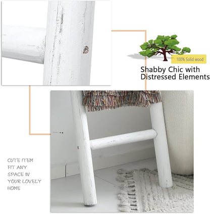 FUIN 57in Wood Blanket Ladder Living Room Decorative Wall Leaning Farmhouse Quilt Display Holder Rustic Wooden Towel Rack for Bathroom, White
