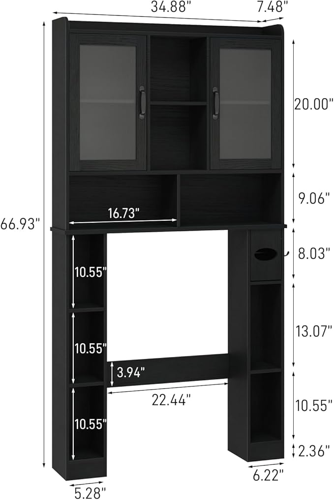 Vabches Over The Toilet Storage Cabinet, Farmhouse Storage Cabinet Over Toilet with Acrylic Doors, Adjustable Shelf, Home Space-Saving Toilet Rack, for Bathroom, Restroom, Laundry