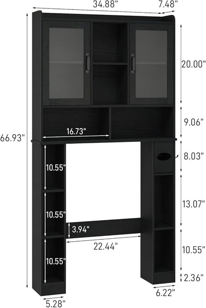 Vabches Over The Toilet Storage Cabinet, Farmhouse Storage Cabinet Over Toilet with Acrylic Doors, Adjustable Shelf, Home Space-Saving Toilet Rack, for Bathroom, Restroom, Laundry