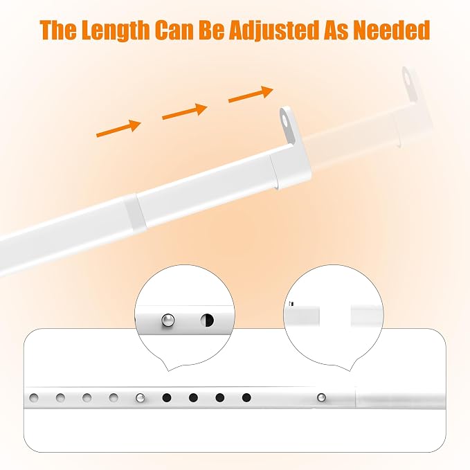 Oval Closet Rod for Hanging Clothes, Adjustable Heavy Duty Closet Rods with End Supports, 18 to 51 Inch White Clothing Pole for Wardrobes, Laundry, RV