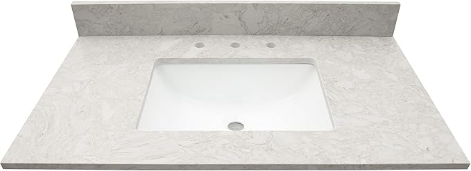 MSI Drifting Fog Vanity Top with Under Mount Rectangle Ceramic Sinks, Engineered Marble Stone, 4" CC Faucet Holes, 37"X22"