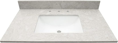 MSI Drifting Fog Vanity Top with Under Mount Rectangle Ceramic Sinks, Engineered Marble Stone, 4" CC Faucet Holes, 37"X22"