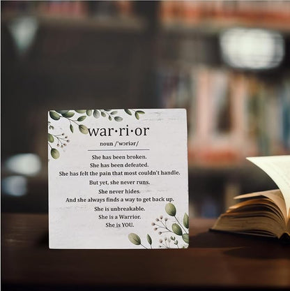 HEYBIG Cancer Motivational Decor Sign, Gifts Breast Cancer Gifts For Mom Warrior Survivor Friend Strength Gifts, Desk Sign Wooden Sign 5.1 X 5.1 Inch
