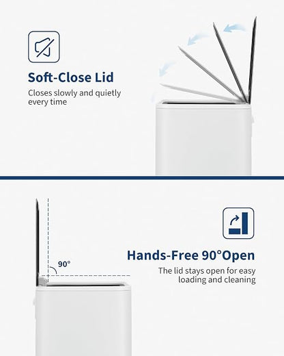 4.8 Gallon/18 Liter Trash Can, Stainless Steel Step Garbage Can with Quiet Soft-Close Lid, Foot Pedal & Removable Inner Bucket, Rectangular Trash Bin for for Small Kitchen Home Garage Office, White