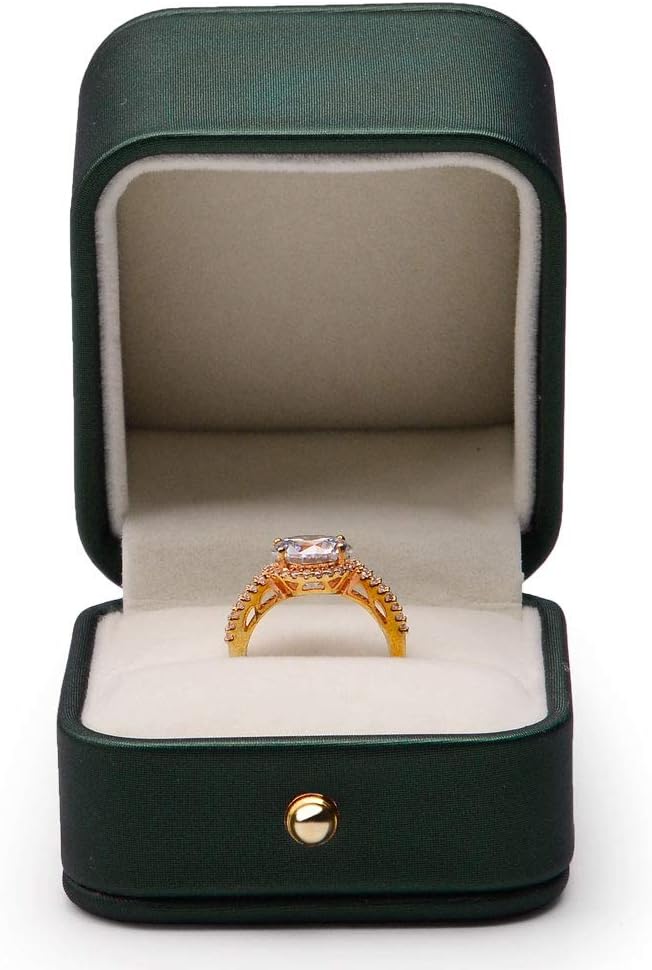 Oirlv Gorgeous Blackish Green Ring Box Premium Leather Ring Bearer Box for Wedding,Proposal Jewelry Gift Case