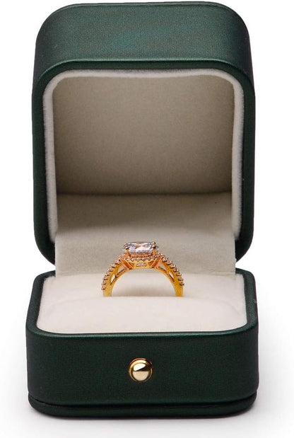Oirlv Gorgeous Blackish Green Ring Box Premium Leather Ring Bearer Box for Wedding,Proposal Jewelry Gift Case