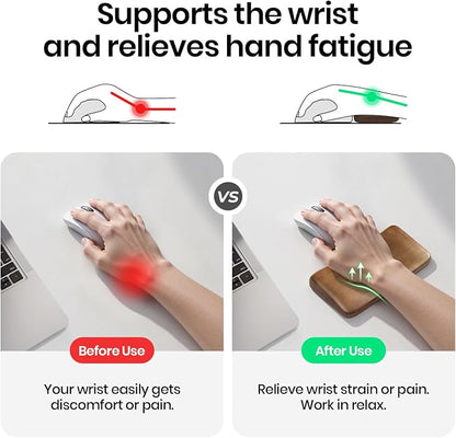 Walnut Wooden Wrist Rest for Mouse or One-Hand Keyboard | Ergonomic Design for Wrist Pain Relief, Smooth No Odor and Easy to Clean, Support Wrist to Coding Typing and Playing